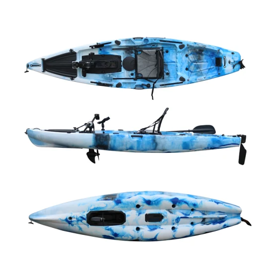 Diseño único al por mayor, hélice de 12 pies y kayak de pesca con pedal de aleta con sistema de accionamiento de pedal dual